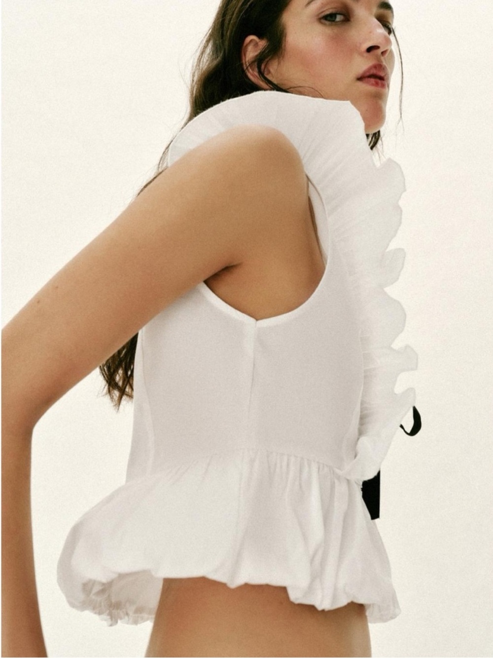 Zara Pleated Ruffle Bow Top - Picture 3 of 16